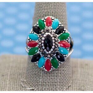 Vintage Colorful Boho Flower Ring Size 9 1/2 - M21